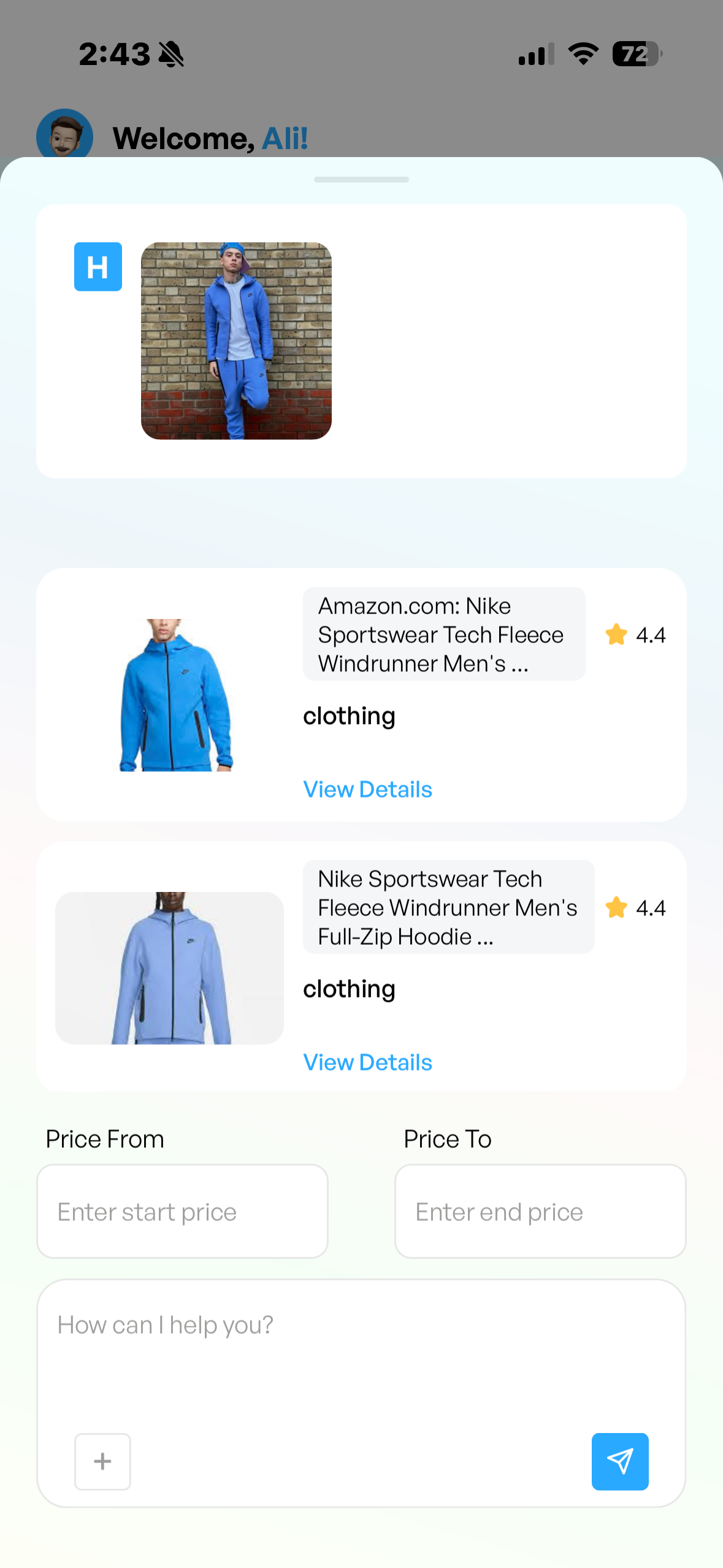FitFindAI app screenshot